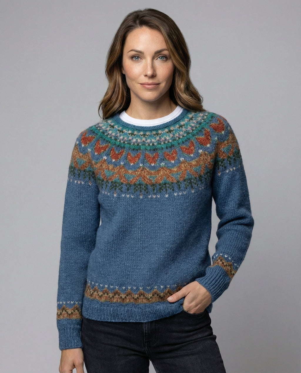 Women's Vintage Nordic Sweater – Icelandic Pattern Crew Neck Pullover