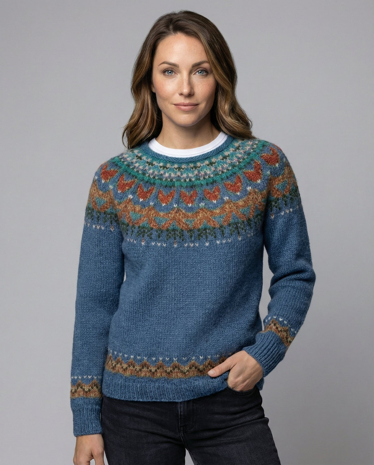 Women's Vintage Nordic Sweater – Icelandic Pattern Crew Neck Pullover