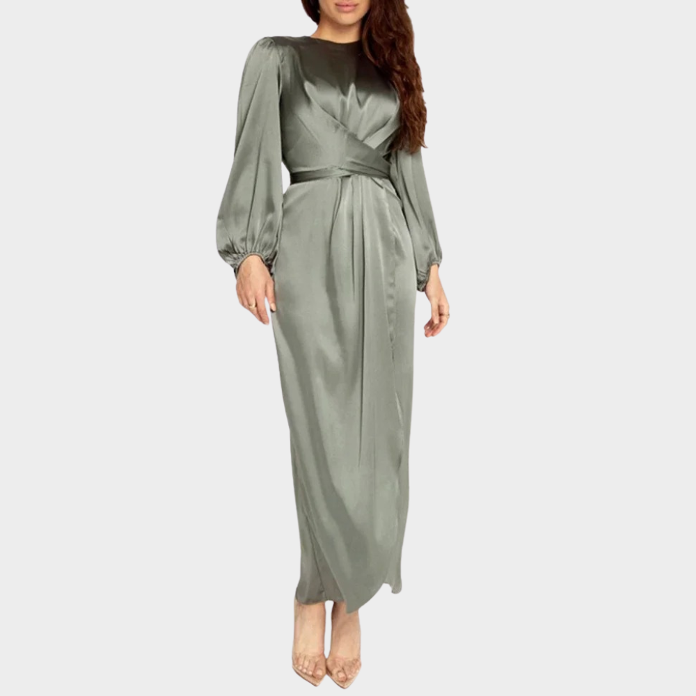 Women's Tailored Long Sleeve Maxi Dress – Fitted Waist Formal Evening Gown
