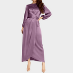 Women's Tailored Long Sleeve Maxi Dress – Fitted Waist Formal Evening Gown
