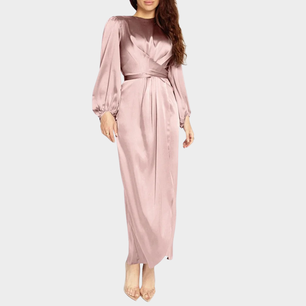 Women's Tailored Long Sleeve Maxi Dress – Fitted Waist Formal Evening Gown