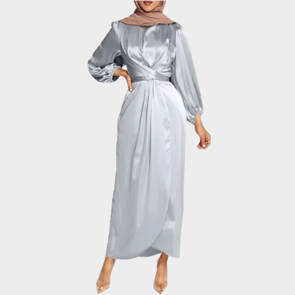 Women's Tailored Long Sleeve Maxi Dress – Fitted Waist Formal Evening Gown