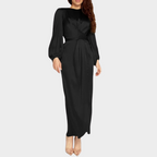 Women's Tailored Long Sleeve Maxi Dress – Fitted Waist Formal Evening Gown