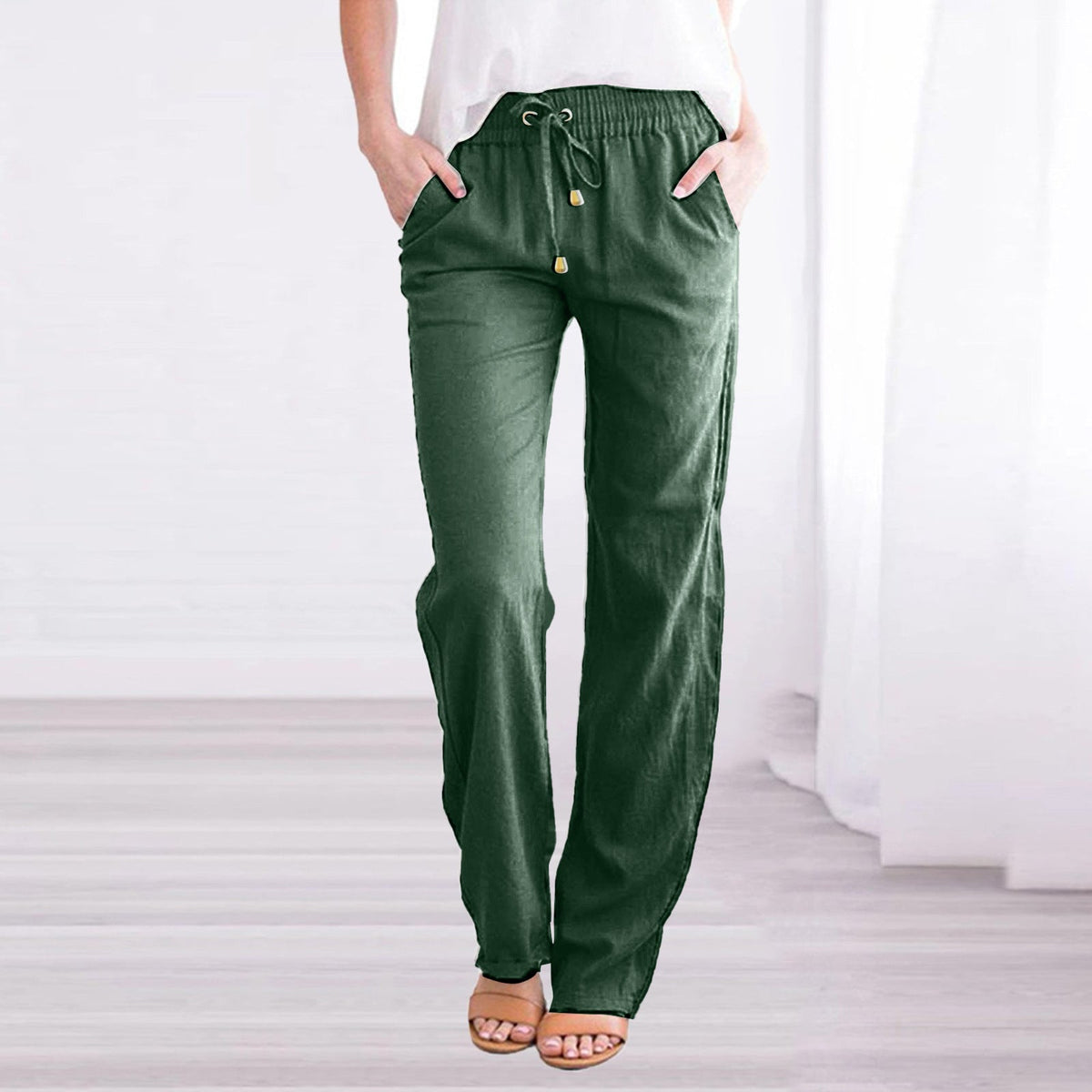 Women's Lightweight Pull-On Pants – Elastic Waist Straight Leg Trousers