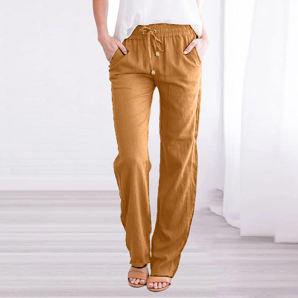Women's Lightweight Pull-On Pants – Elastic Waist Straight Leg Trousers