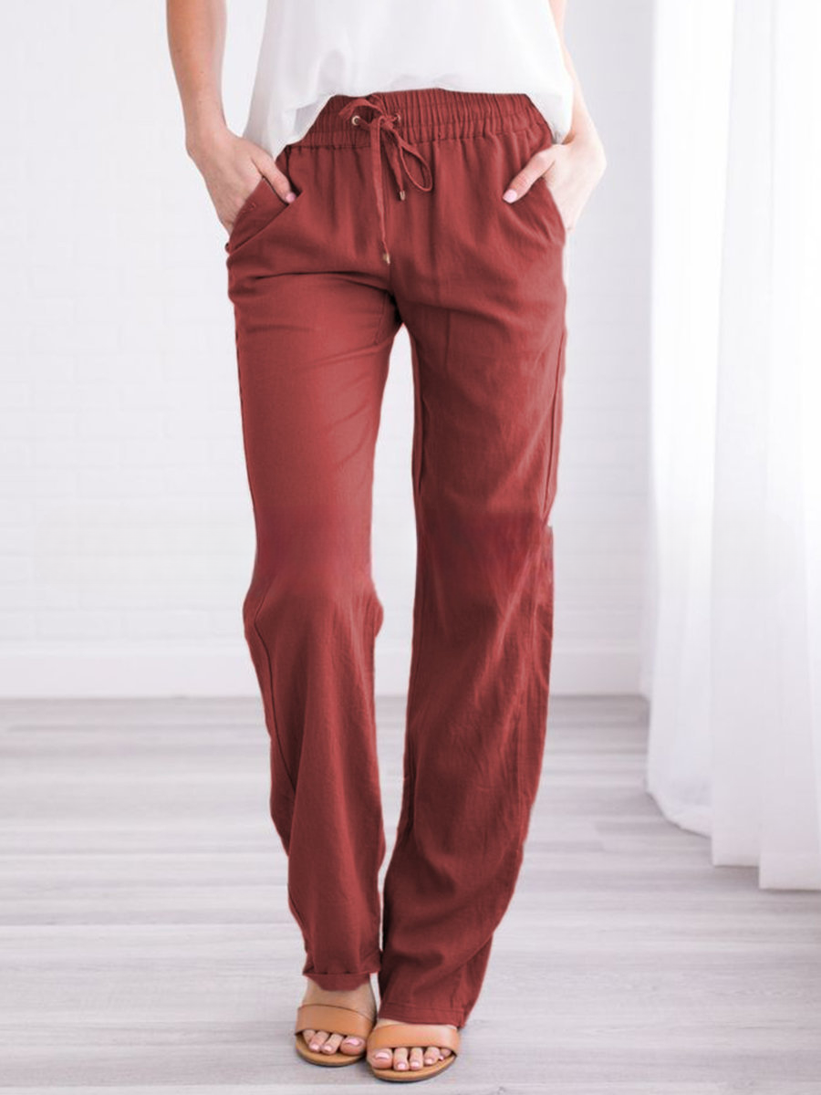 Women's Lightweight Pull-On Pants – Elastic Waist Straight Leg Trousers