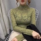 Women's Fitted High Neck Lace Blouse – Long Sleeve Evening Blouse