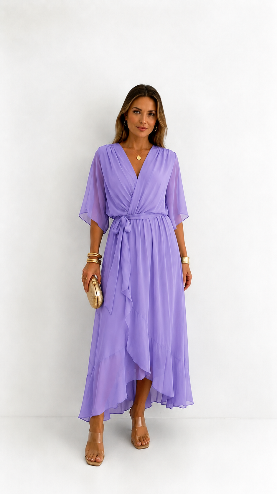 Women's Tie Waist V-Neck Wrap Dress – Flowy Cocktail Occasion Dress