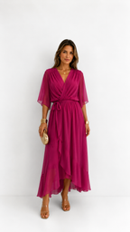 Women's Belted Wrap Dress – V-Neck Defined Waist Occasion Dress