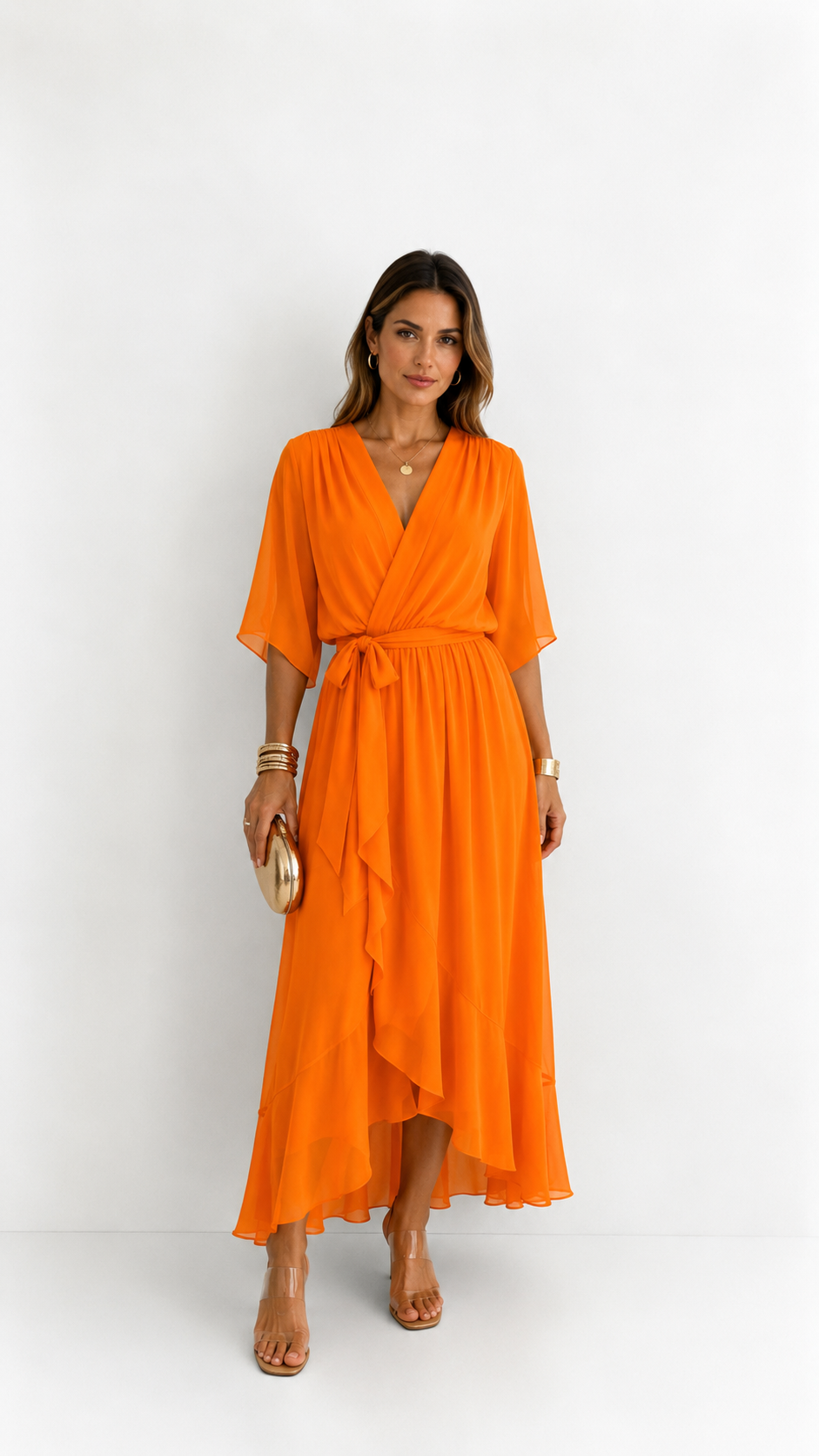 Women's Tie Waist V-Neck Wrap Dress – Flowy Cocktail Occasion Dress
