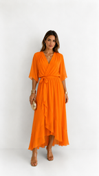 Women's Tie Waist V-Neck Wrap Dress – Flowy Cocktail Occasion Dress
