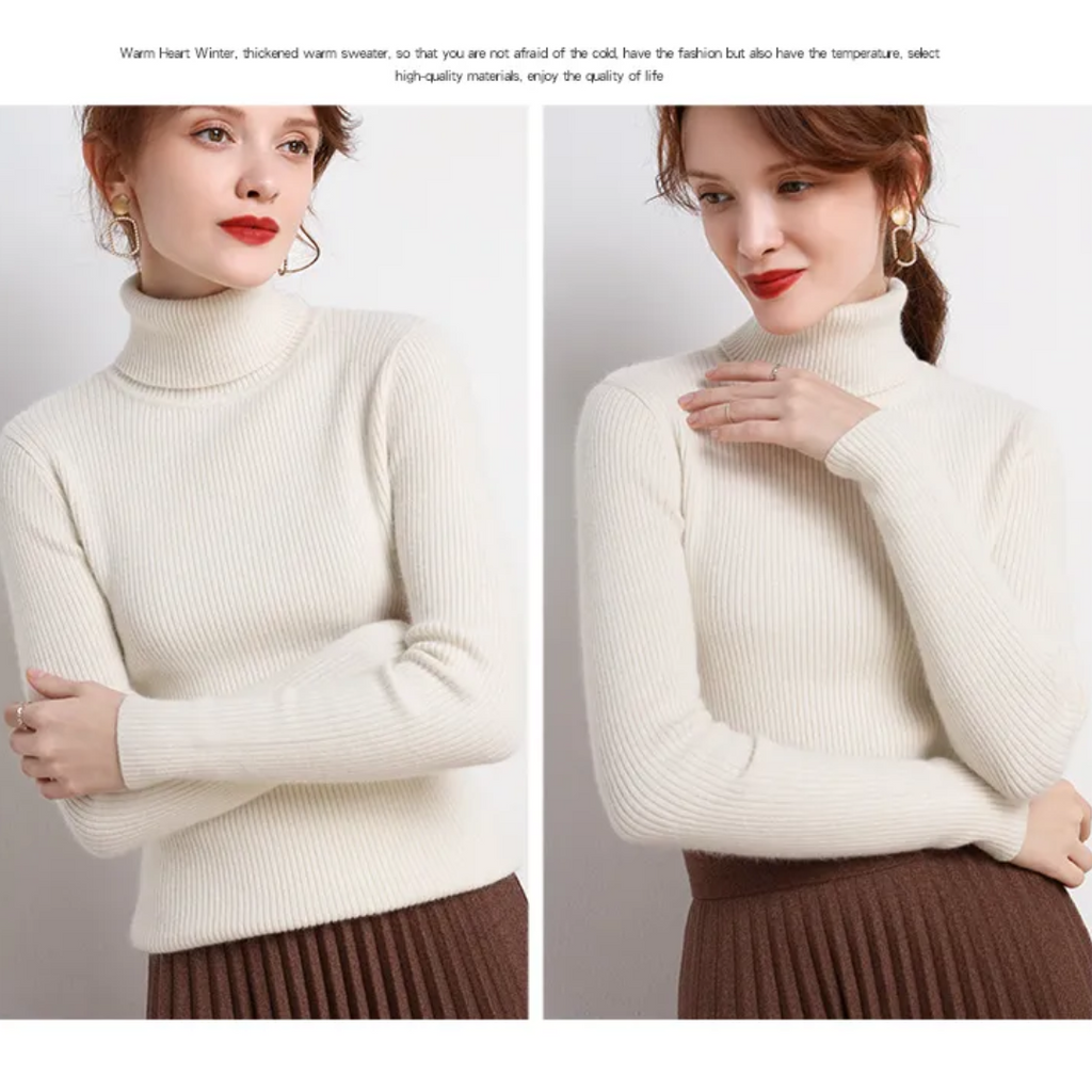 Women's Classic Roll Neck Sweater – Turtleneck Winter Knit Sweater