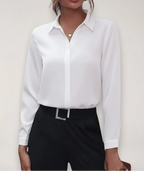 Women's Button Front Tailored Blouse – Long Sleeve Office Work Blouse