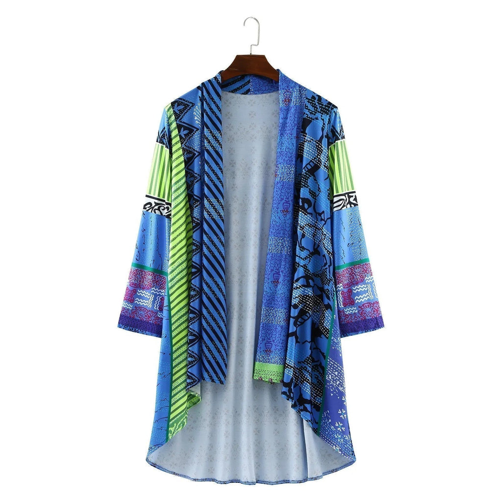 Women's Boho Patchwork Cardigan – Oversized Open Front Pocket Cardigan