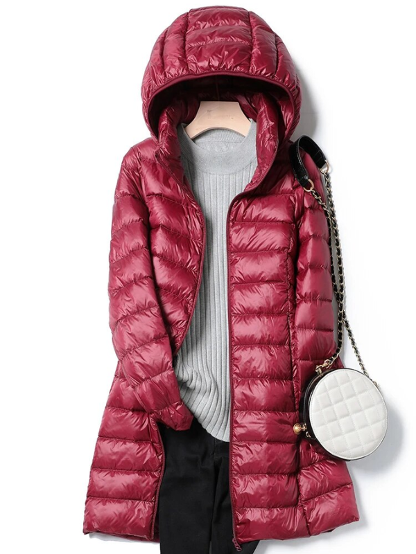 Women's Lightweight Puffer Coat – Longline Removable Hood Jacket