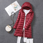 Women's Lightweight Puffer Coat – Longline Removable Hood Jacket
