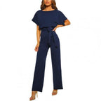 Women's Relaxed Round Neck Jumpsuit – Full Length Wide Leg Jumpsuit