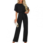 Women's Relaxed Round Neck Jumpsuit – Full Length Wide Leg Jumpsuit