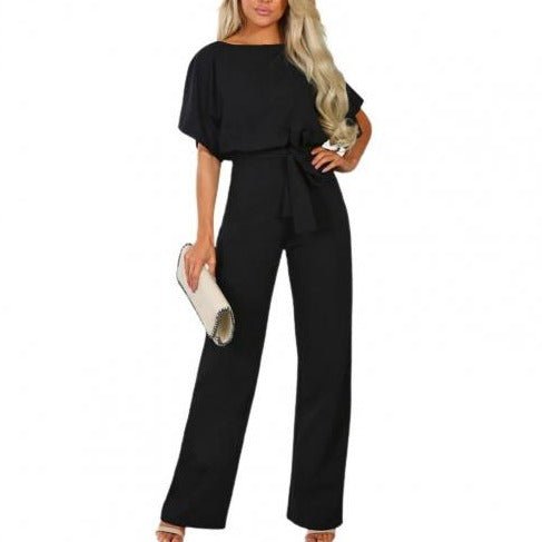 Women's Relaxed Round Neck Jumpsuit – Full Length Wide Leg Jumpsuit