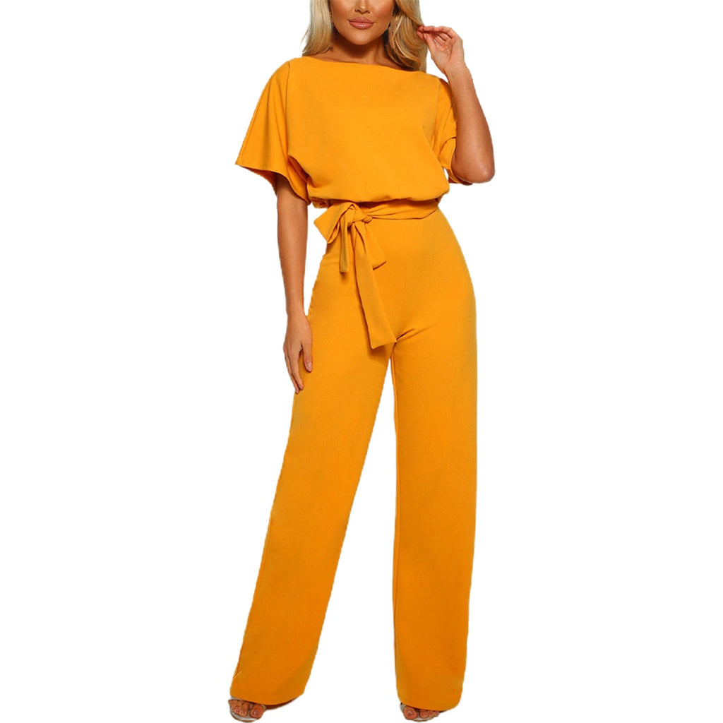 Women's Relaxed Round Neck Jumpsuit – Full Length Wide Leg Jumpsuit