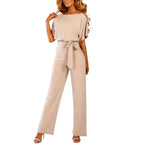 Women's Relaxed Round Neck Jumpsuit – Full Length Wide Leg Jumpsuit