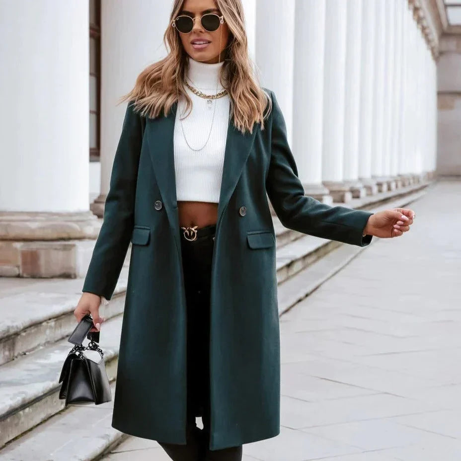 Women's Tailored Longline Coat – Classic Button Front Overcoat