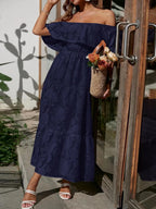 Women's Off-Shoulder Wedding Guest Maxi Dress – Layered Flowy Occasion Dress