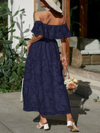 Women's Off-Shoulder Wedding Guest Maxi Dress – Layered Flowy Occasion Dress