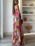 Women's Floral Wedding Guest Maxi Dress – Strapless Flowy Occasion Dress