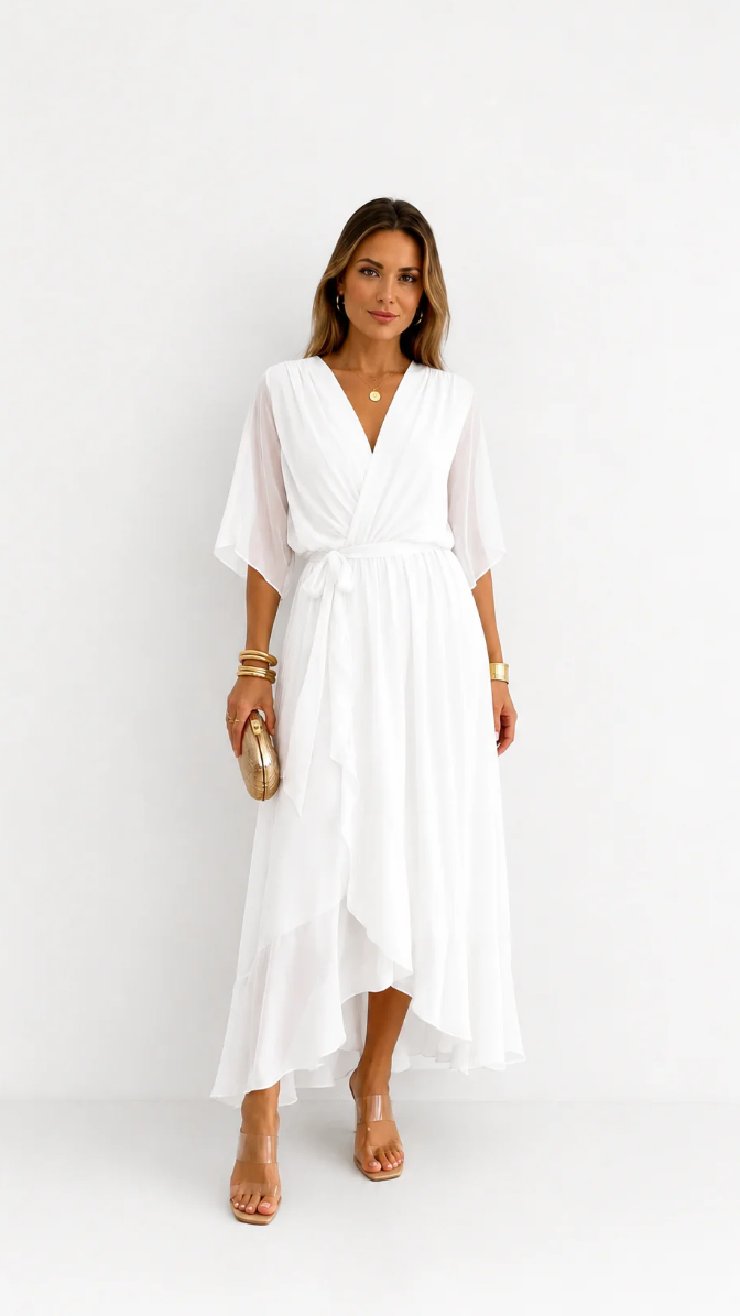 Women's Belted Wrap Dress – V-Neck Defined Waist Occasion Dress