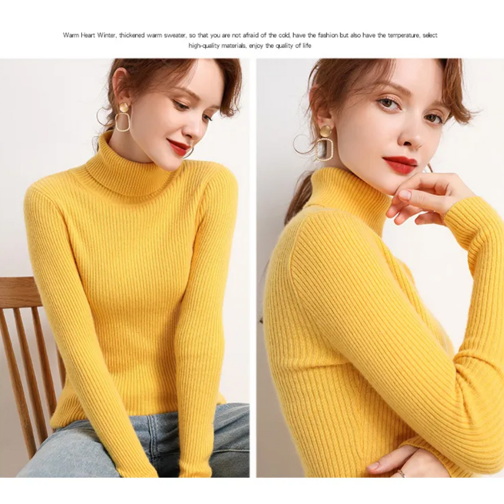 Women's Classic Roll Neck Sweater – Turtleneck Winter Knit Sweater