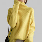 Women's Geometric Roll Neck Sweater – Relaxed Winter Knit Sweater