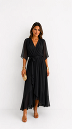 Women's Belted Wrap Dress – V-Neck Defined Waist Occasion Dress