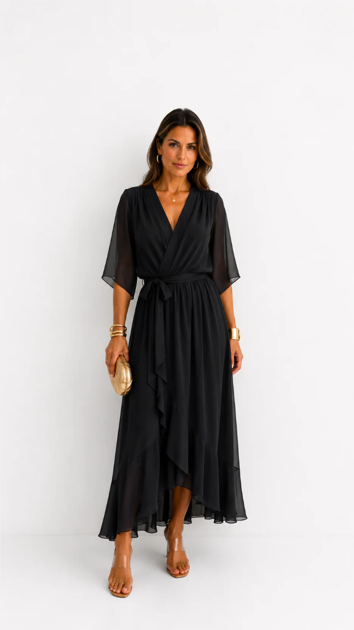 Women's Belted Wrap Dress – V-Neck Defined Waist Occasion Dress