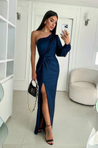 Women's Draped Wedding Guest Midi Dress – Flowy Formal Occasion Dress