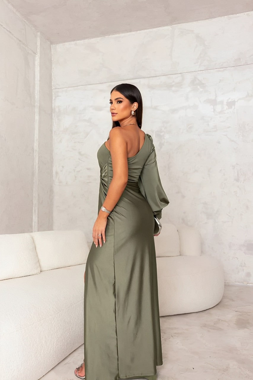 Women's Draped Wedding Guest Midi Dress – Flowy Formal Occasion Dress