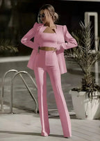 Women's Three Piece Tailored Blazer Set – Crop Top and Matching Pants Set