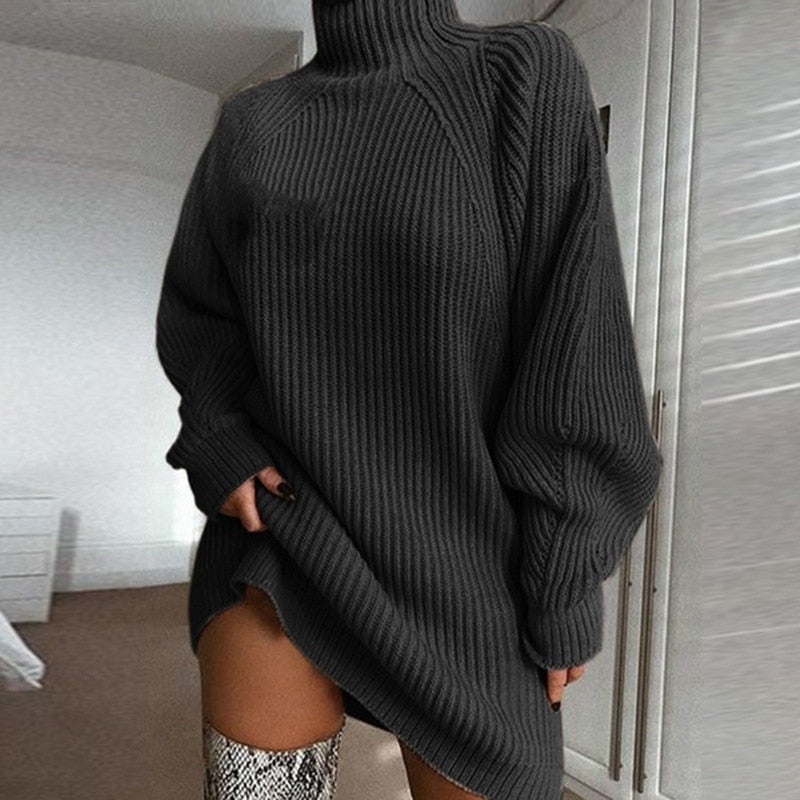 Women's Oversized Longline Sweater – Relaxed Winter Knit Sweater